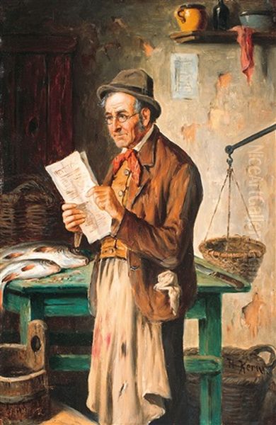 Fish Vendor Oil Painting by Hermann Kern