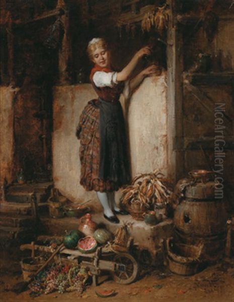 Bauernmadchen In Der Vorratskammer Oil Painting by Hermann Kern