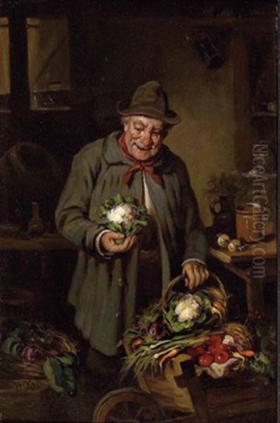 Bauer Beim Gemuse Betrachten Oil Painting by Hermann Kern