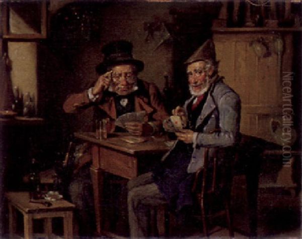 Kartenspielende Bauern In Der Schenke Oil Painting by Hermann Kern