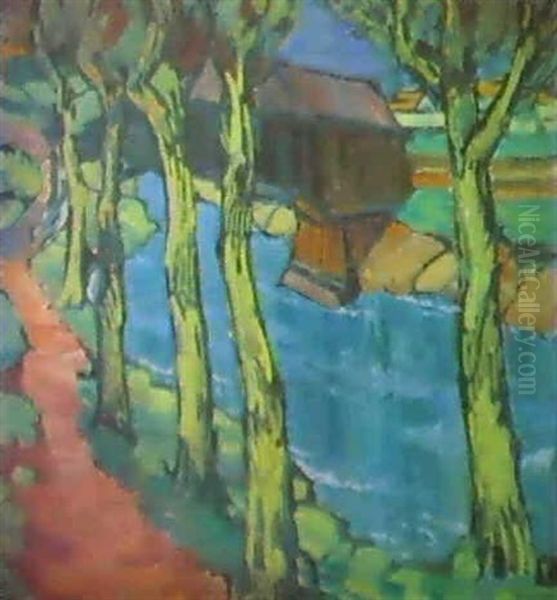 Landschaft Bei Kladow Oil Painting by Anton Kerschbaumer