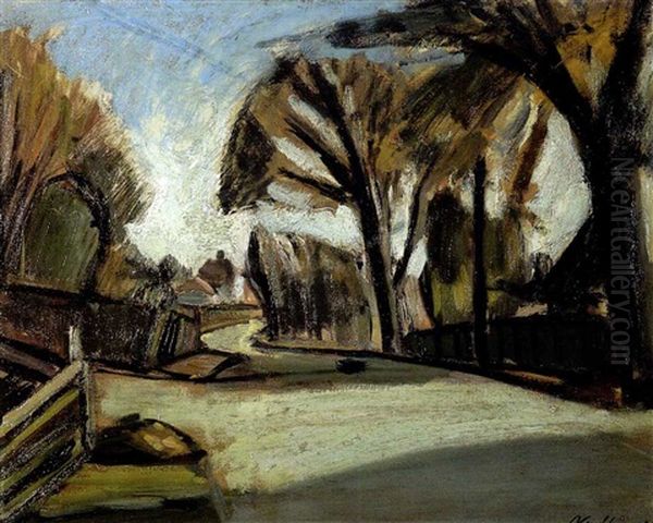 Dorfstrasse Oil Painting by Anton Kerschbaumer