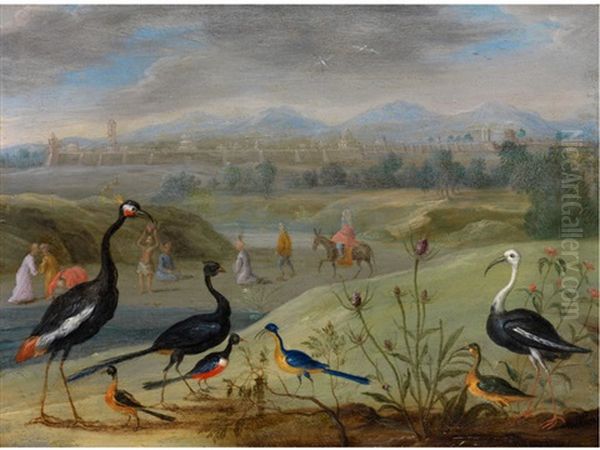 Exotische Vogel In Fernostlicher Landschaft Oil Painting by Jan van Kessel the Elder