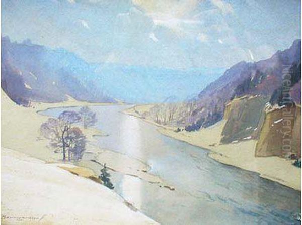 Paysage Hivernal Et Riviere Oil Painting by Christian Baumgartner