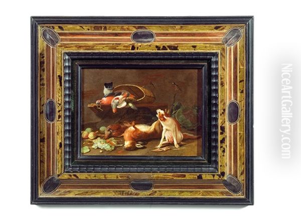 Le Chien Et Le Chat Dans Le Garde-manger Oil Painting by Jan van, the Younger Kessel
