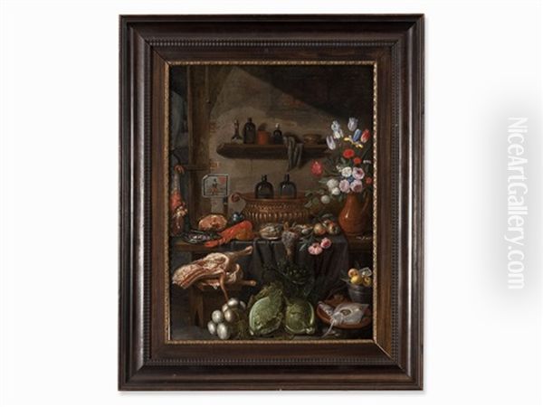 Kitchen Still Life Oil Painting by Jan van, the Younger Kessel