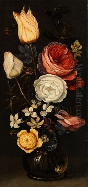 Blumenstrauss In Einer Kugelformigen Glasvase Oil Painting by Jan van, the Younger Kessel