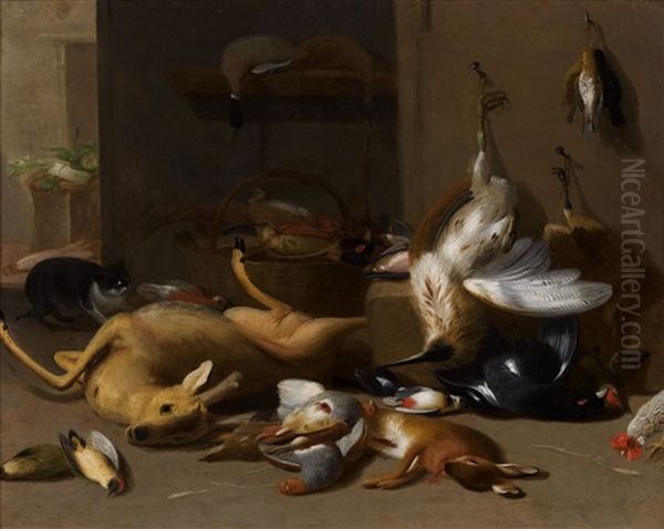 Nature Morte Au Brocard Et Gibier Dans Un Garde-manger Oil Painting by Jan van, the Younger Kessel