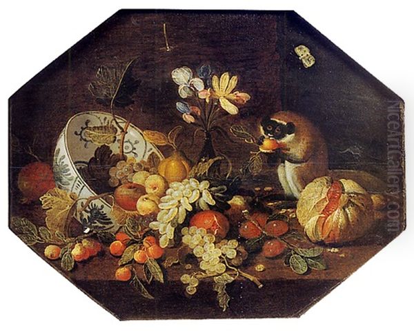 Nature Morte A La Coupe De Fruits Et Petit Singe Oil Painting by Jan van, the Younger Kessel