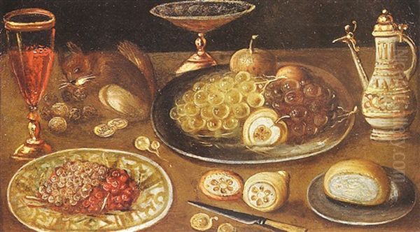 Nature Morte De Fruits Et Orfevrerie Avec Un Ecureuil Oil Painting by Jan van, the Younger Kessel