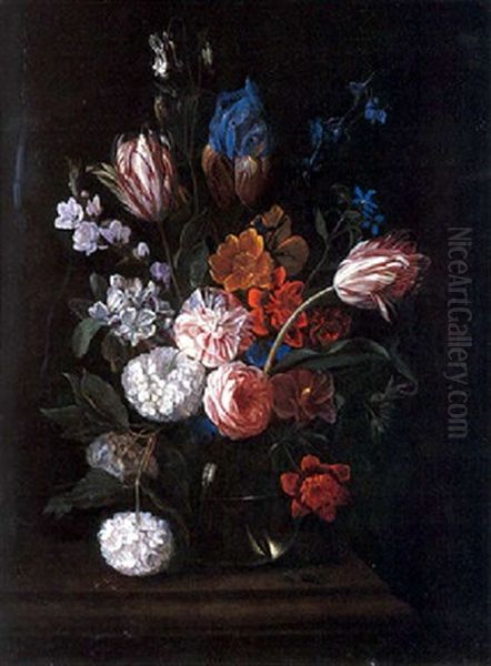 Nature Morte Au Bouquet De Fleurs Sur Un Entablement Oil Painting by Jan van, the Younger Kessel