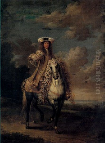 An Equestrian Portrait Of A Gentleman (don Luis De La Cerda Fernandez De Cordoba Folch De Cardona Y Aragon, 9th Duke Of Medinaceli?) Oil Painting by Jan van, the Younger Kessel