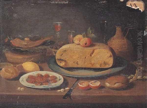 Nature Morte Au Plat De Fromage, Orange Et Citron Sur Un Entablement Oil Painting by Jan van, the Younger Kessel