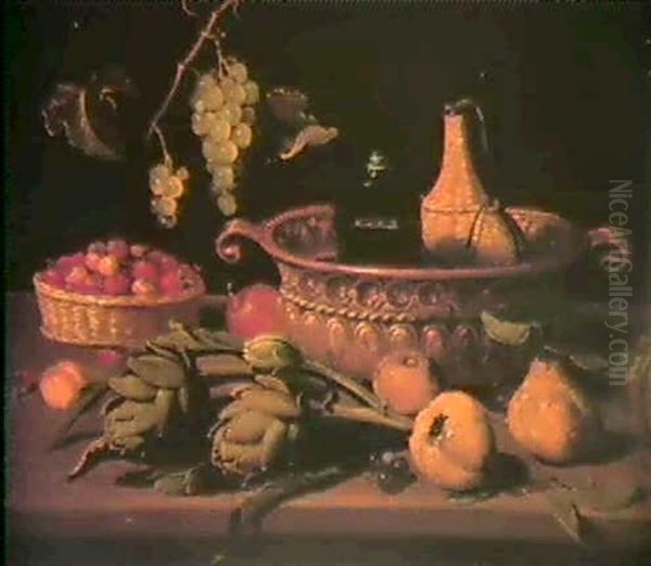 Nature Morte Avec Deux Bouteilles Dans Un Rafraichissoir Oil Painting by Jan van, the Younger Kessel