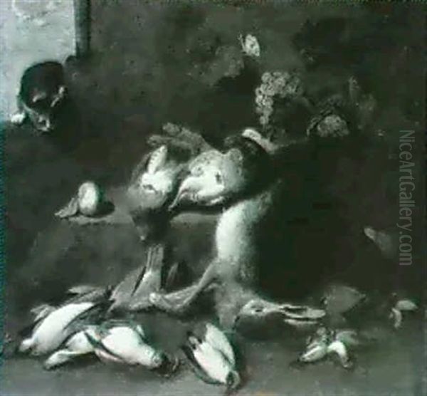 A Still Life Of Game, Fruit And Birds With A Cat Oil Painting by Jan van, the Younger Kessel