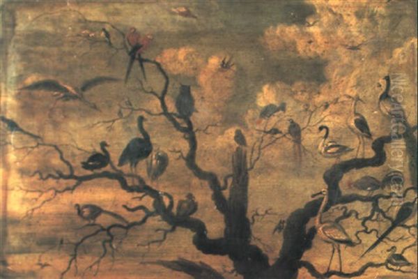 Birds Mobbing Owls Oil Painting by Jan van, the Younger Kessel