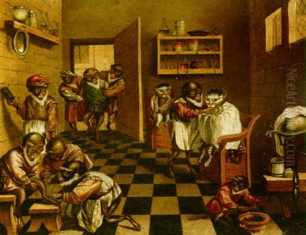 A Doctor Practice With Monkeys And Cats Oil Painting by Jan van Kessel