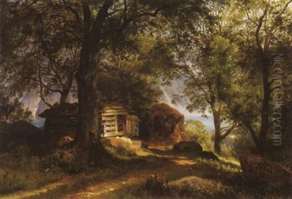 Blockhutte Uber Den Murgseen Oil Painting by August Friedrich Kessler
