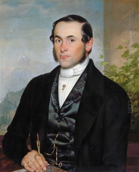 Bildnis Eines Herrn Vor Landschaftshintergrund Oil Painting by Joseph Kessler