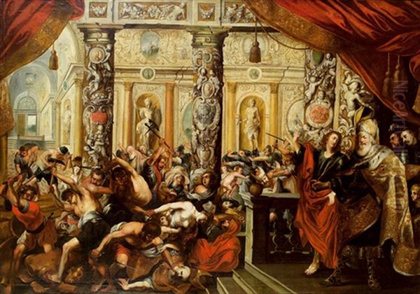 Daniel Und Konig Cyrus Im Tempel Bels; Buch Daniel 14.1-22 Oil Painting by Stephan Kessler