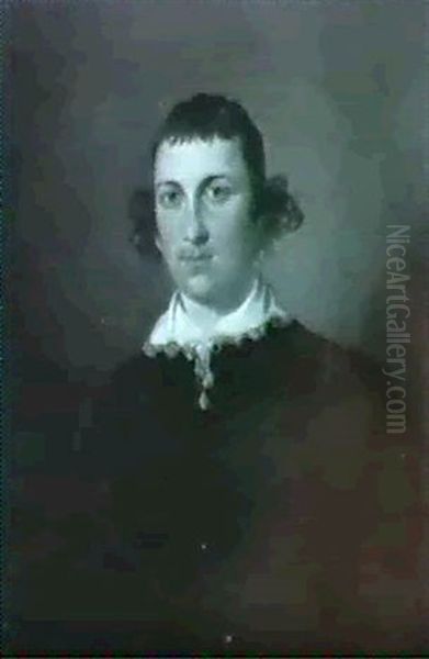 Portrait Of A Gentleman, Half Length, Wearing A Black       Costume With A White Collar Oil Painting by Tilly Kettle
