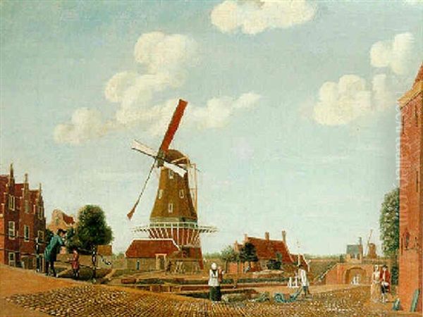 Amsterdam, View Of The Bastion Sloterdijk With The Mill De Kray Oil Painting by Hendrik Keun