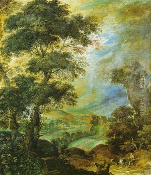 Paysage Vallonne Avec Un Berger Et Son Troupeau Oil Painting by Kerstiaen de Keuninck