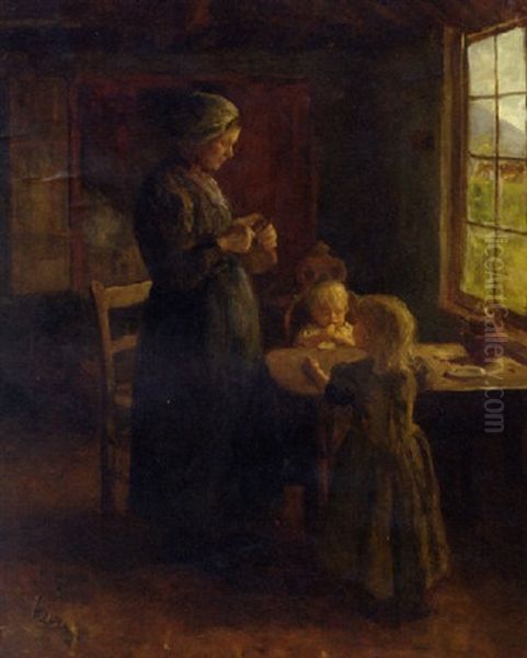 Broodsnijden Oil Painting by Jacob Simon Hendrik Kever