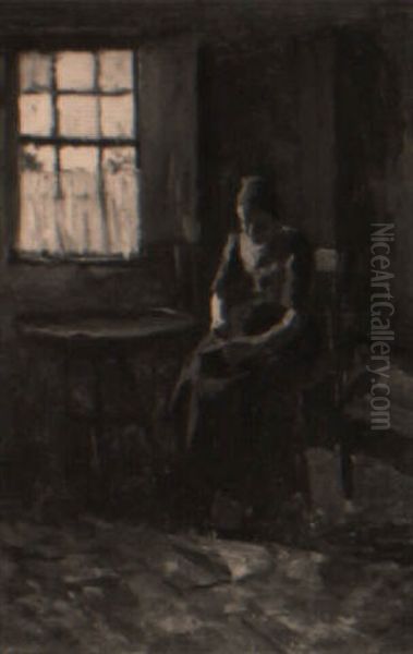 A Woman In An Interior Grinding Coffee Oil Painting by Jacob Simon Hendrik Kever