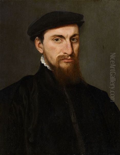 Portrait Of A Gentleman In A Black Beret Oil Painting by Willem Adriaensz Key