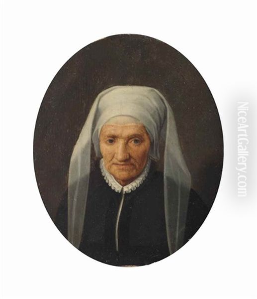 Portrait Of An Old Lady, Bust-length, In A Black Dress With A White Collar And Headdress Oil Painting by Willem Adriaensz Key