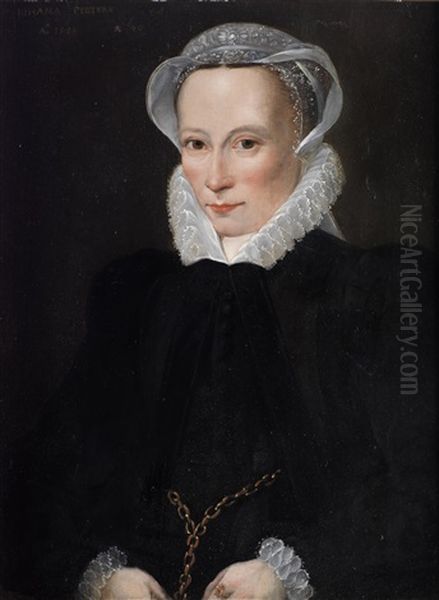 Portrait Of Johana Peeters, In A Black Dress With A Lace Cap And Ruff Oil Painting by Willem Adriaensz Key