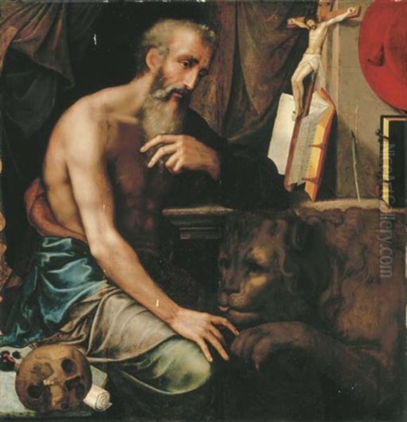 Saint Jerome Adoring The Cross Oil Painting by Willem Adriaensz Key