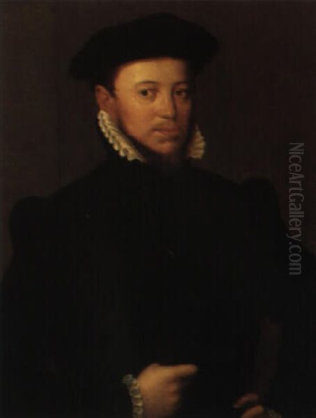 Bildnis Eines Vornehmen Herrn Mit Schwarzem Barett Oil Painting by Willem Adriaensz Key