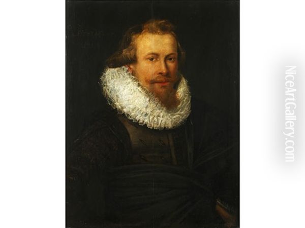 Portrait Of A Gentleman, Half-length, In Black Costume Oil Painting by Thomas De Keyser
