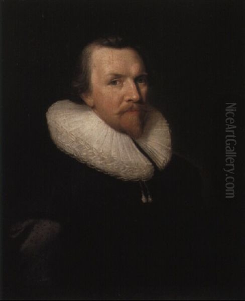 Portrait Of A Gentleman, Aged 47, In A Black Doublet And Ruff Oil Painting by Thomas De Keyser