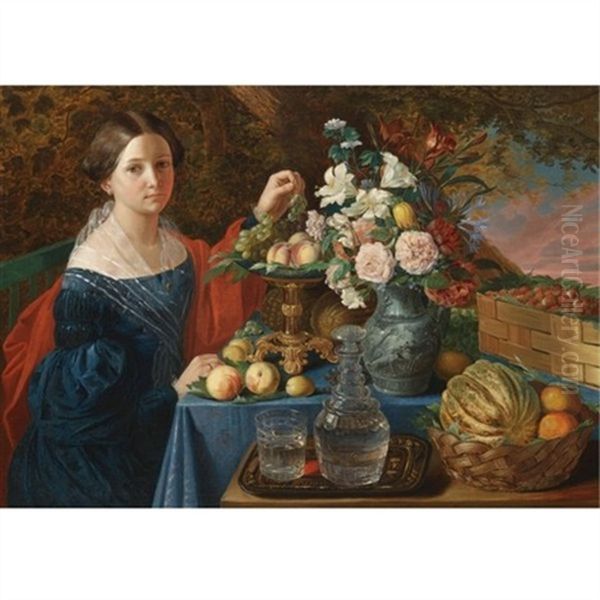 Portrait Of A Young Lady With Flowers And Fruit Oil Painting by Ivan Khrutsky