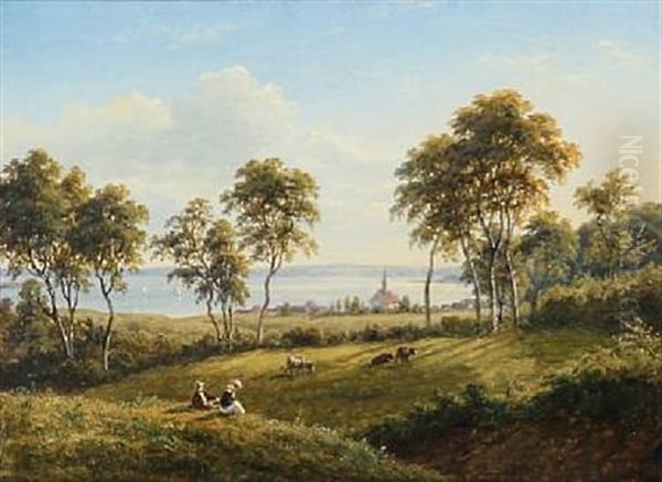 A Summer Day At Haddeby Church In Schleswig Oil Painting by Frederik Christian Jacobsen Kiaerskou