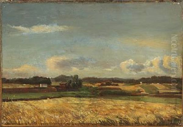 Late Summer Landscape With Fields Oil Painting by Frederik Christian Jacobsen Kiaerskou