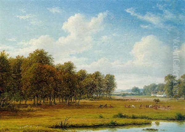 Deer In A Parkland Oil Painting by Frederik Christian Jacobsen Kiaerskou
