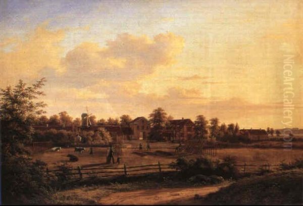 Prospekt I Udkanten Af Kobenhavn, I Baggrunden              Frederiksberg Slot Oil Painting by Frederik Christian Jacobsen Kiaerskou