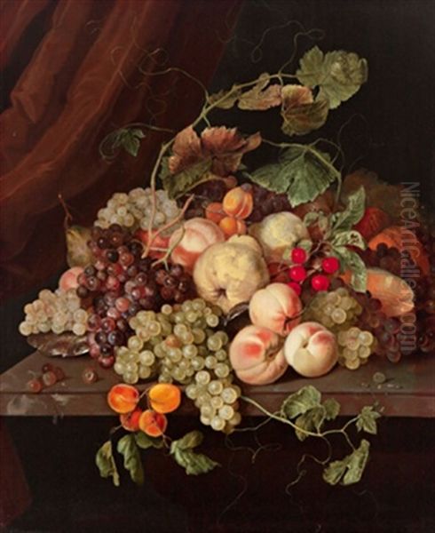 Stillleben Mit Weintrauben, Marillen, Birnen, Pfirsichen Und Melonen Oil Painting by Cornelis Kick
