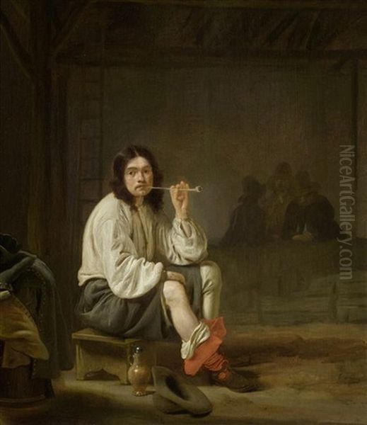 Rauchender Mann In Einem Interieur Oil Painting by Simon Kick