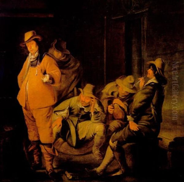 Rauchende Soldaten In Der Wachstube Oil Painting by Simon Kick