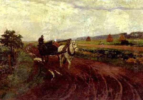 A Wagon In A Rural Landscape Oil Painting by Ludwig Kiederich