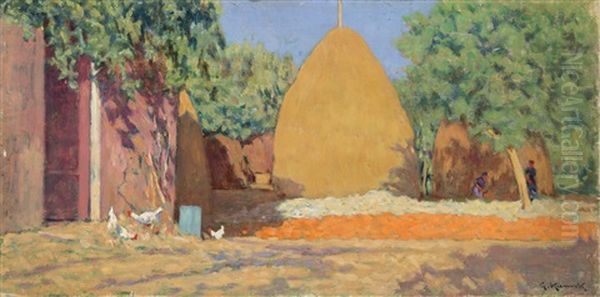 Granoturco Sull'aia Oil Painting by Giorgio Kienerk