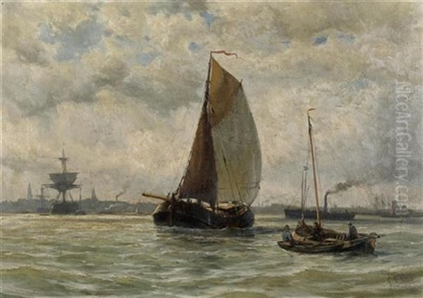 Segelschiff Vor Hafen Oil Painting by George Laurens Kiers