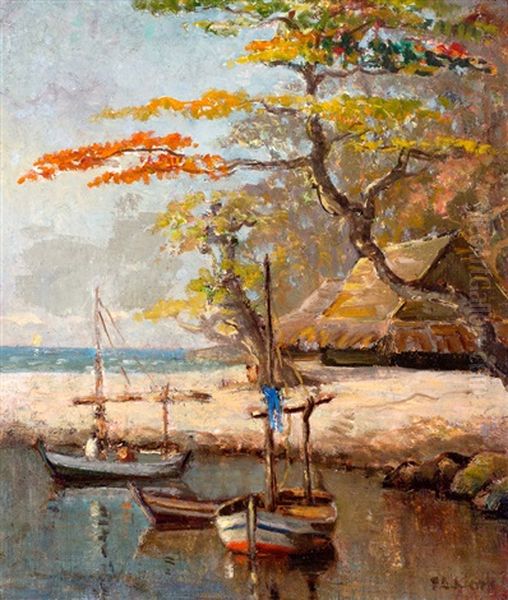 Boten Aan De Javaanse Kust Oil Painting by Frederik Anton Kievits