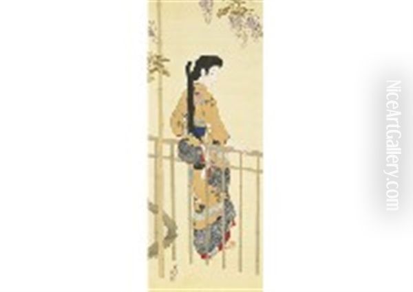 Beauty In Standing Figure Oil Painting by Keigetsu Kikuchi