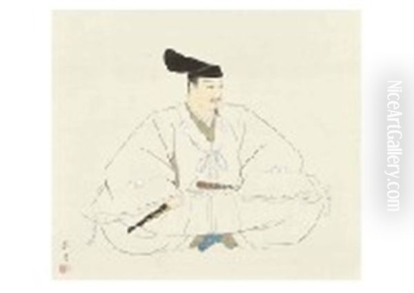 Sugawara Michizane Figure Oil Painting by Keigetsu Kikuchi